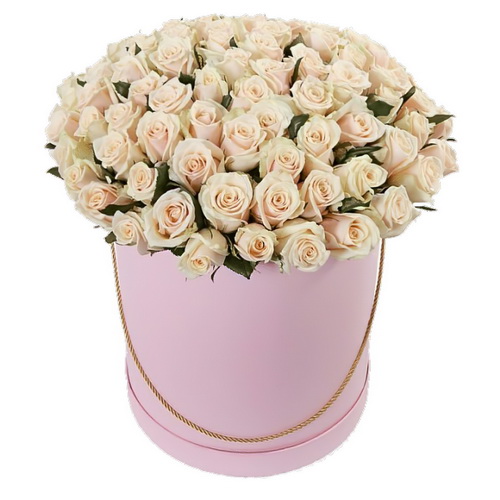 Фото товара 101 кремова троянда в капелюшній коробці з категорії найбільш шикарних букетів  в Самборі