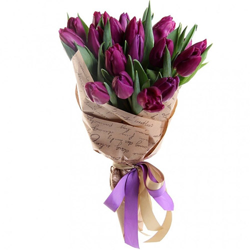 Фото товара 21 пурпурний тюльпан у крафт в Самборі