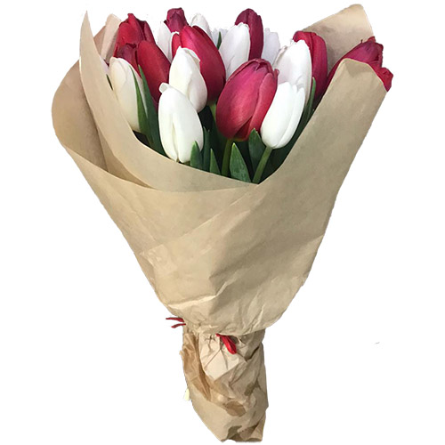 Фото товара 21 червоно-білий тюльпан у крафт в Самборі