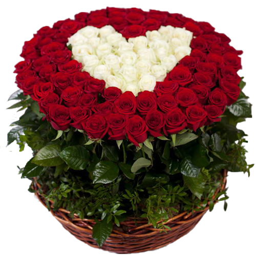 Фото товара 101 троянда "Серце" в кошику з категорії найбільш шикарних букетів  в Самборі
