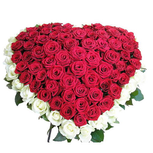 Фото товара 101 троянда серце - біла і червона з категорії найбільш шикарних букетів  в Самборі