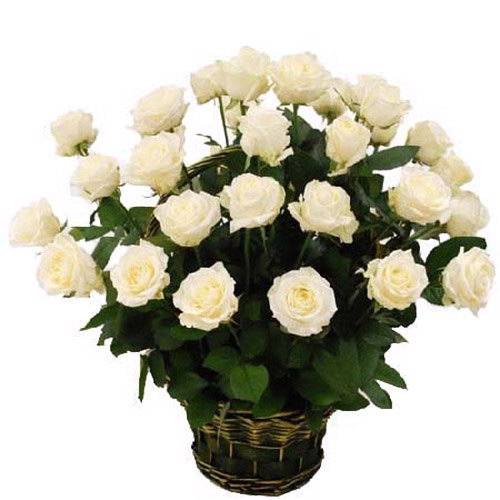 Фото товара 35 білих троянд в кошику з категорії найбільш шикарних букетів  в Самборі