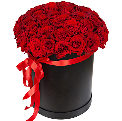 Фото товара 51 троянда червона у капелюшній коробці з категорії найбільш шикарних букетів  в Самборі