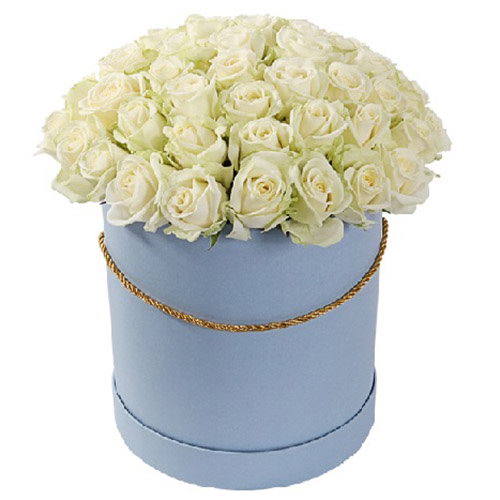Фото товара 51 троянда біла у капелюшній коробці в Самборі