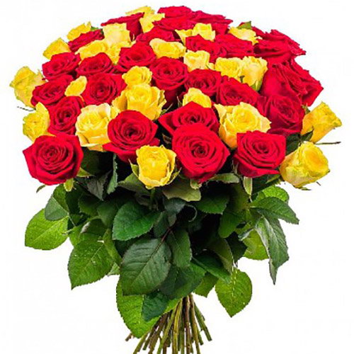 Фото товара 51 троянда червона і жовта з категорії найбільш шикарних букетів  в Самборі