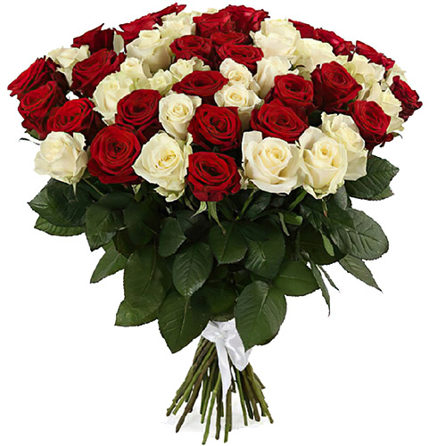 Фото товара 51 червона та біла троянда популярне в Самборі