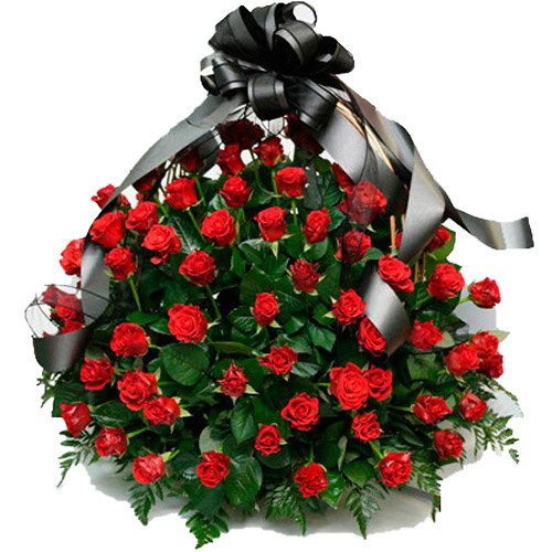 Фото товара 100 багряних троянд "Полум'я" в кошику в Самборі
