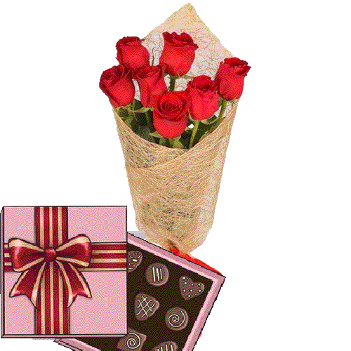 Фото товару 7 червоних троянд із цукерками з категорії недорогі букети в Самборі
