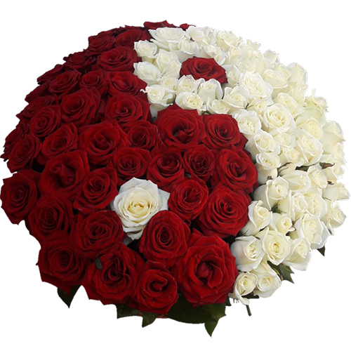 Фото товара 101 троянда "Інь-Ян" у кошику з категорії найбільш шикарних букетів  в Самборі