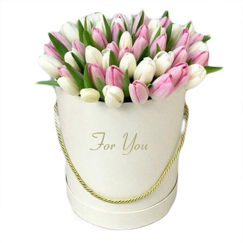 Фото товара 51 біло-рожевий тюльпан у коробці в Самборі