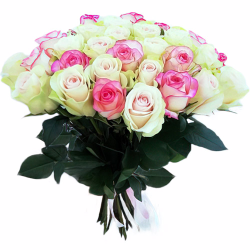 Фото товара 33 кремові та рожеві троянди з категорії найбільш шикарних букетів  в Самборі