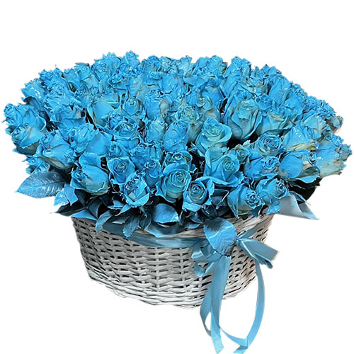 Фото товара 101 синя троянда в кошику з категорії найбільш шикарних букетів  в Самборі
