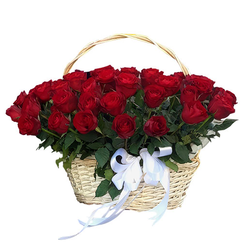 Фото товара 51 червона троянда в кошику з категорії найбільш шикарних букетів  в Самборі