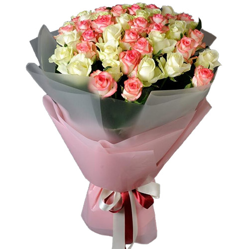 Фото товара 51 біла і рожева троянда з категорії найбільш шикарних букетів  в Самборі